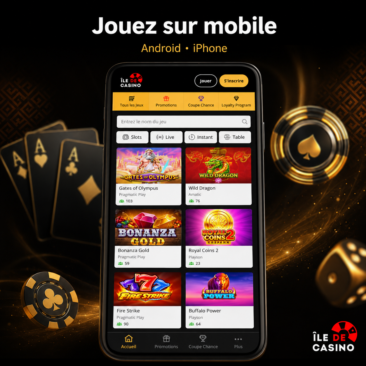 Ile de Casino mobile play on Android and iPhone