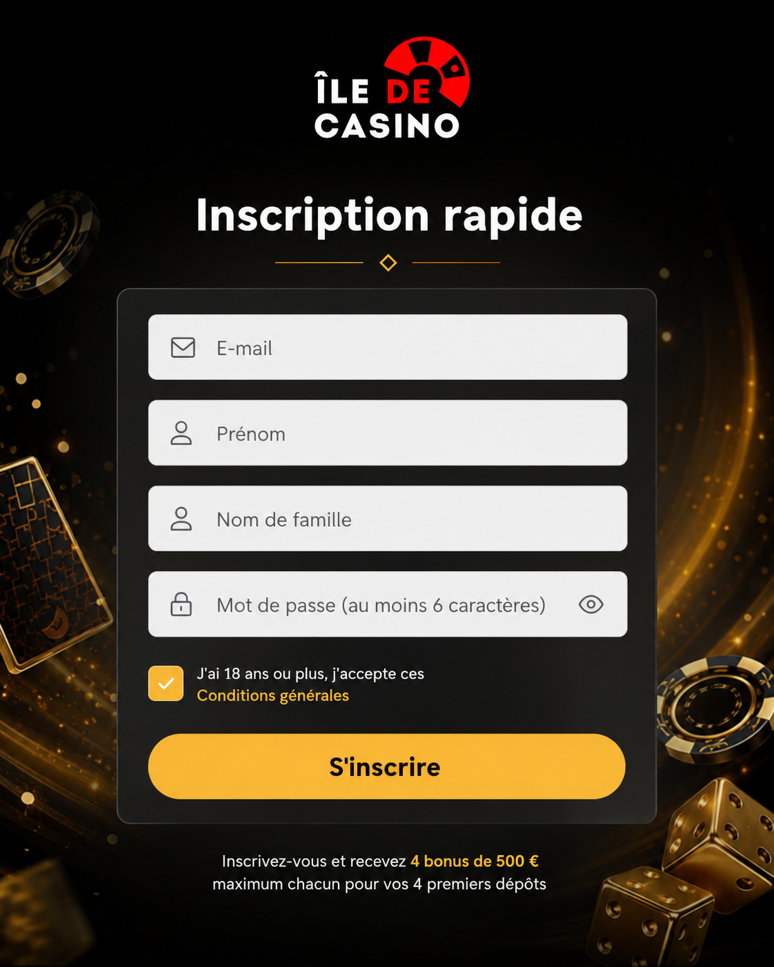 Ile de Casino registration form fields