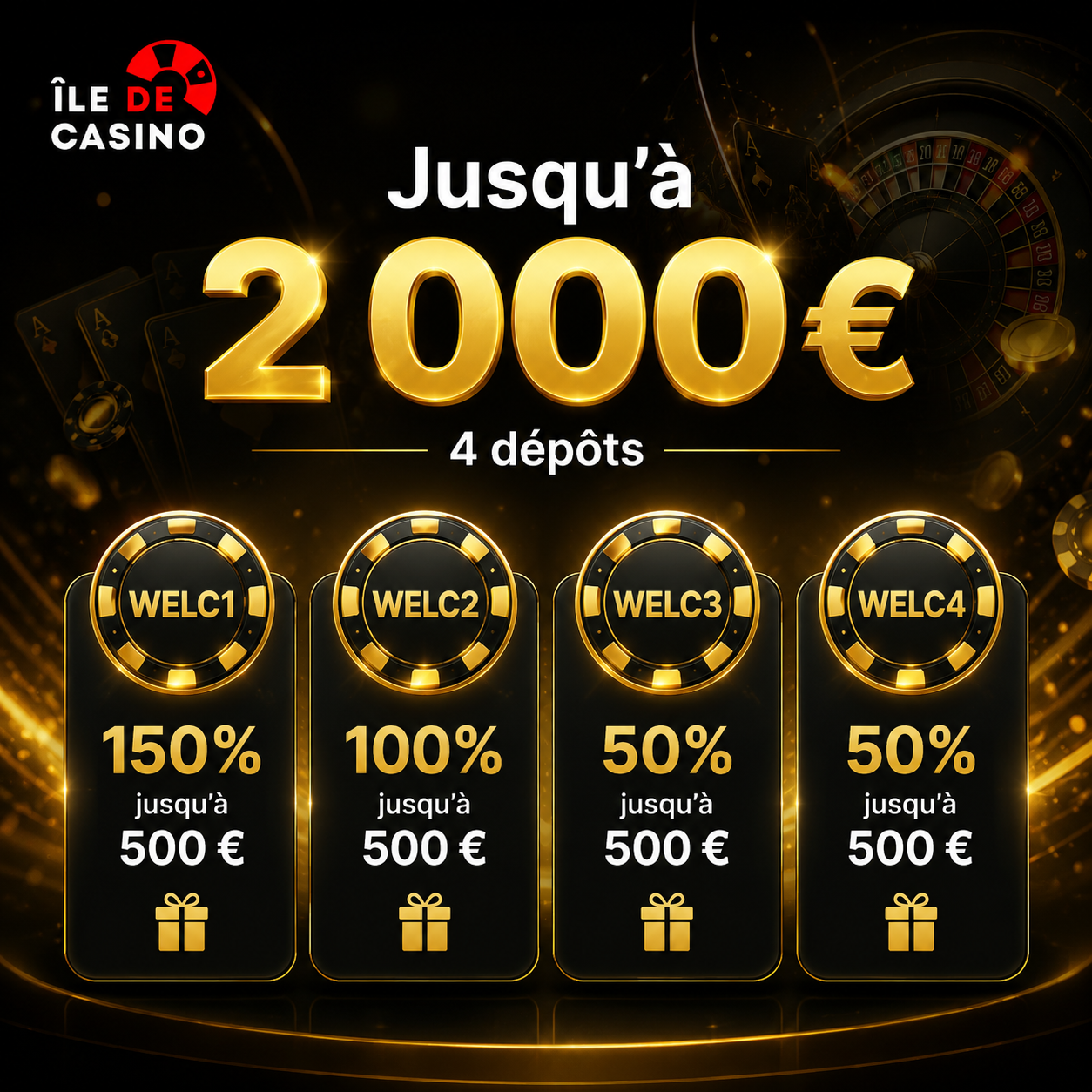 Ile de Casino welcome package 2000 EUR across four deposits